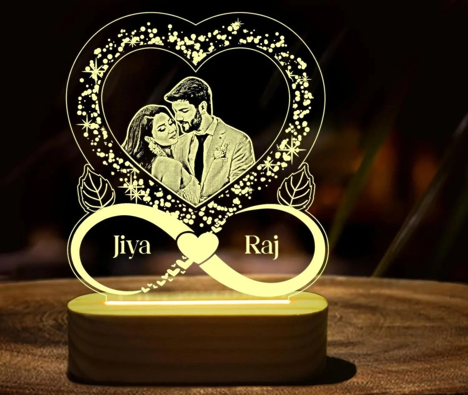 Giftkidukan Customised LED Photo Lamp, Anniversary Gift for Couples Table Lamp (16 cm, yellow warm white)