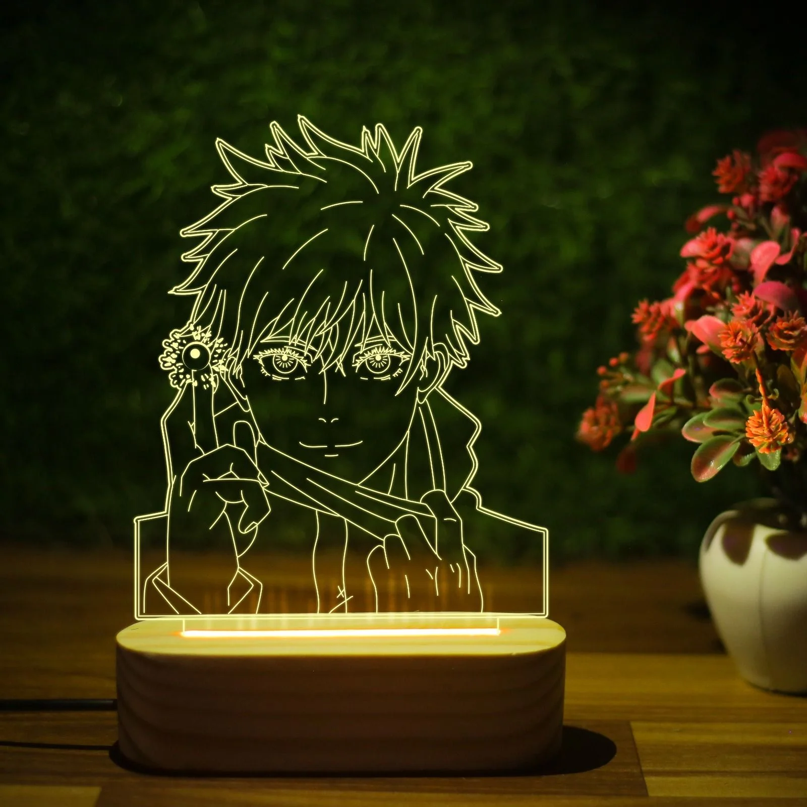 Giftkidukan Saruto-Gojo455 3D Illusion Night Lamp Birthday Gift for Anime Lover Table Lamp (13 cm, yellow warm white)