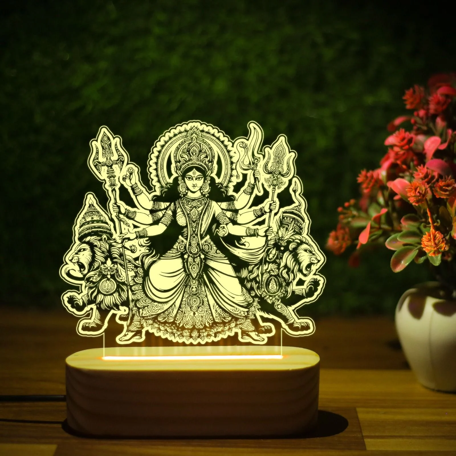Giftkidukan Maa Durga LED Lamp Navratri Home Decor Light Divine Night Lamp Night Lamp (13 cm, yellow warm white)