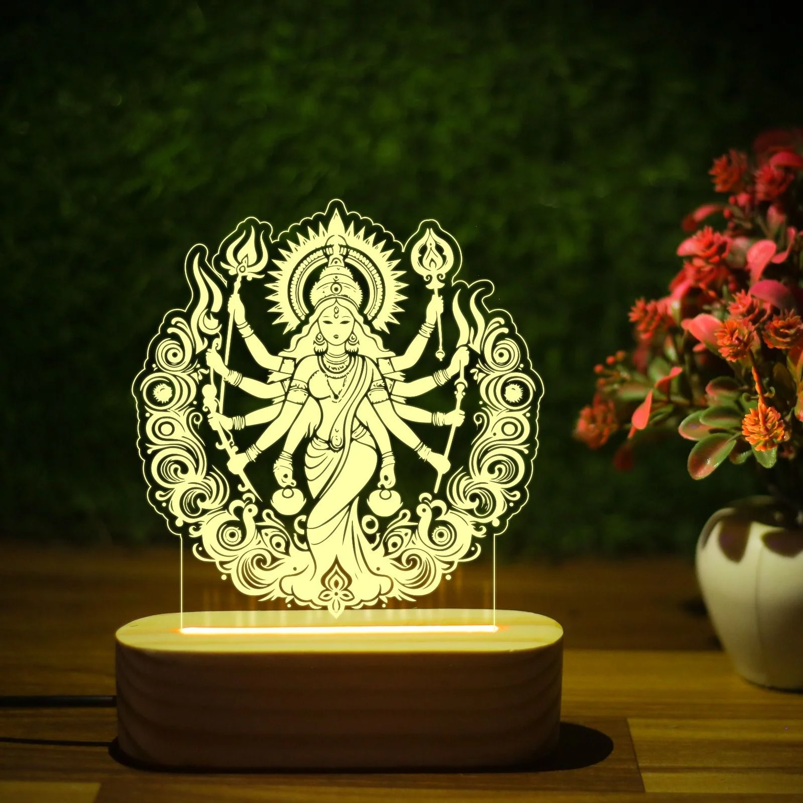 Giftkidukan MATA Durga Lamp Navratri Home Decoration Desk Table Lamp Goddess Durga Idol Night Lamp (16 cm, warm white)
