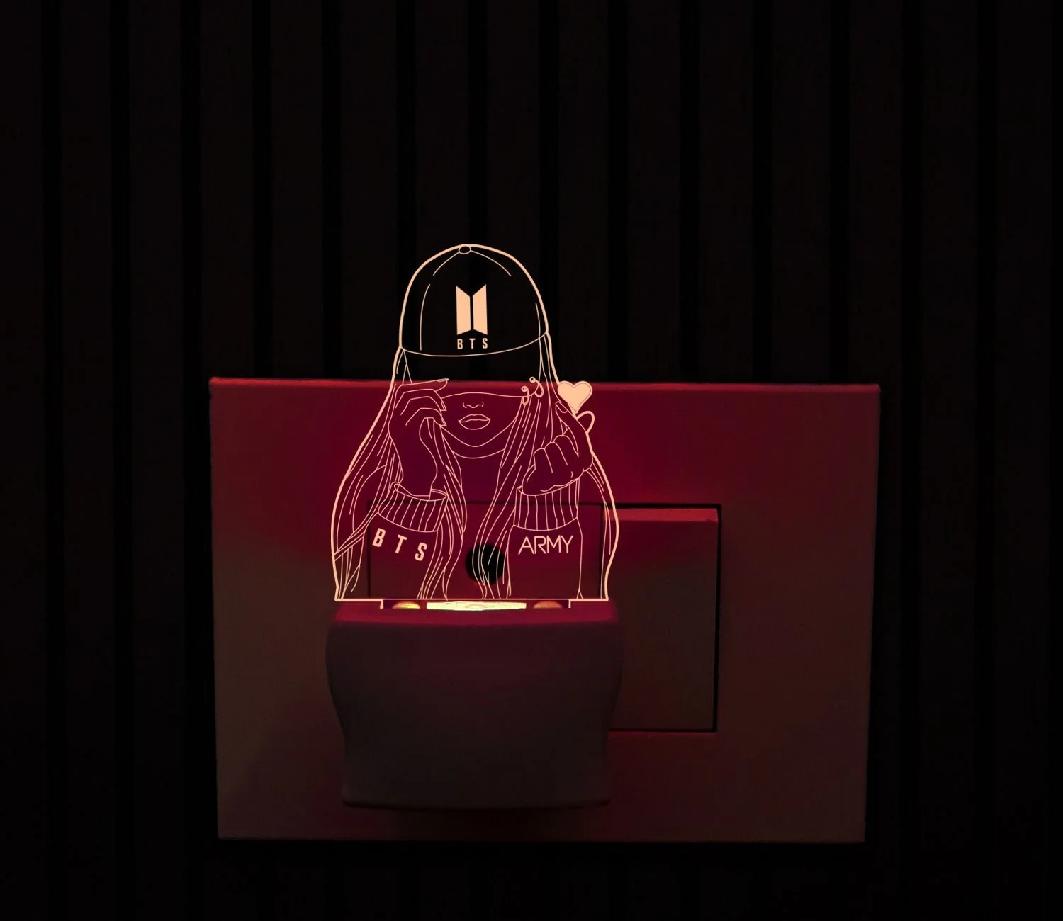 Giftkidukan 3D Illusion BTS Army Girl Plug Night Lamp Automatic Color Changing Light Night Lamp (6 cm, Multicolor)